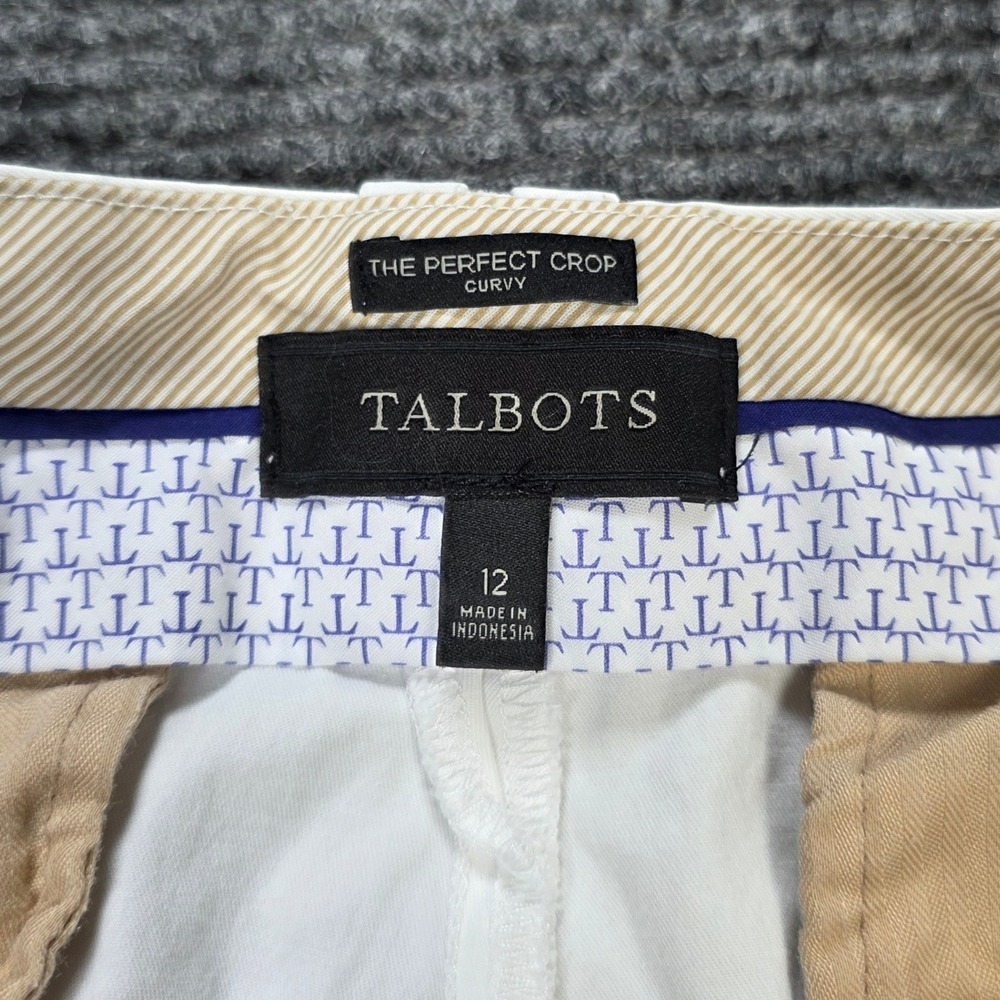Talbots The Perfect Crop Curvy Pants Women's Size 12 White Cotton Blend Chino - Picture 3 of 8